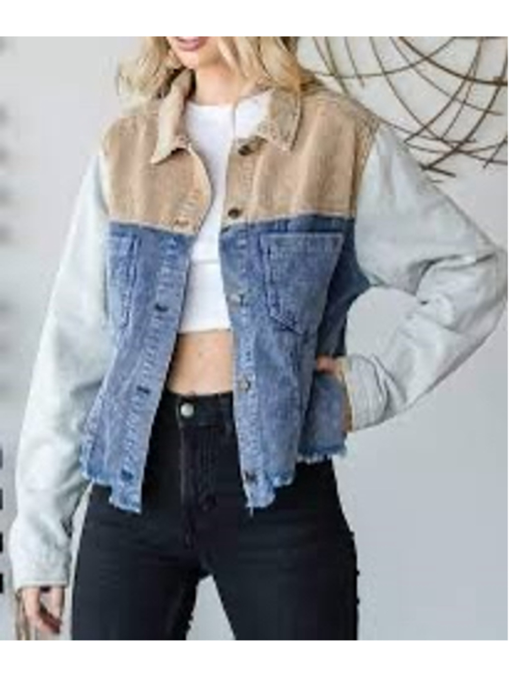 Oli & Hali Corduroy Colorblock Patchwork Jacket Women’s M Blue Beige White